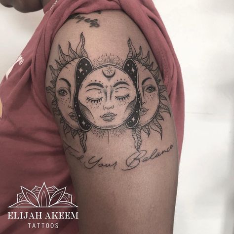 Moon Inside Sun, Sun And Moon Tattoo, Tattoo Parlor, Find Your Balance, R Tattoo, Sun Tattoo, Tattoo Parlors, Professional Tattoo, Dream Tattoos