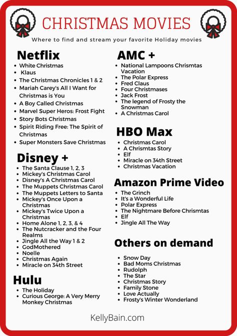 50+ Best Family Christmas Movies to Stream at Home - Kelly Bain Netflix Holiday Movies, Netflix Christmas Movies, Christmas Movies List, Family Christmas Movies, Xmas Movies, Christmas Movie Night, Movie Lists, Film Netflix, Miracle On 34th Street