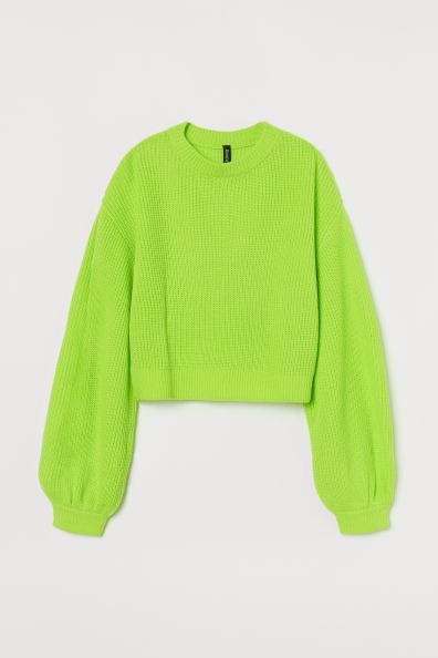 H&M neon green balloon sleeved jumper Green Fashion Outfits, Lime Green Shirts, Neon Sweater, Neon Outfits, College Shirts, Zara Girl, Long Balloons, Double Knit, Cardigan Sweaters For Women