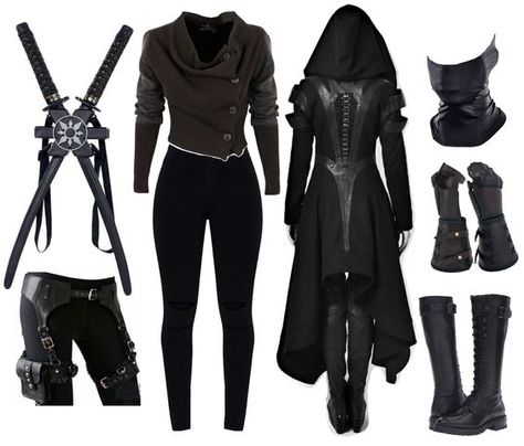 Combat Clothes, Warrior Outfit, Fair Outfits, Super Hero Outfits, Black Clothes, Fantasy Dress, Fantasy Clothing, Fantasy Fashion, Cosplay Outfits