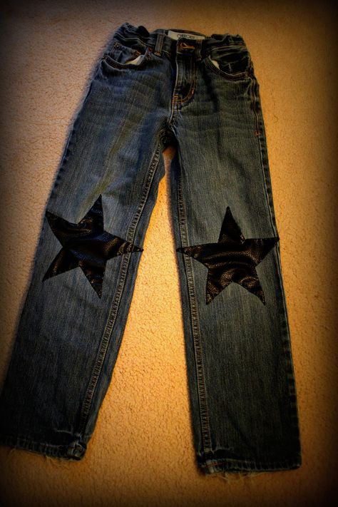 Star knee patches. Jean Knee Patch Ideas, Star Knee Pants, Knee Patch Jeans, Jeans With Knee Patches, Knee Patches For Jeans, Casual Jeans With Star Patch For Streetwear, Trendy Blue Jeans With Star Patch, Star Patched Jeans, Star Patch Jeans