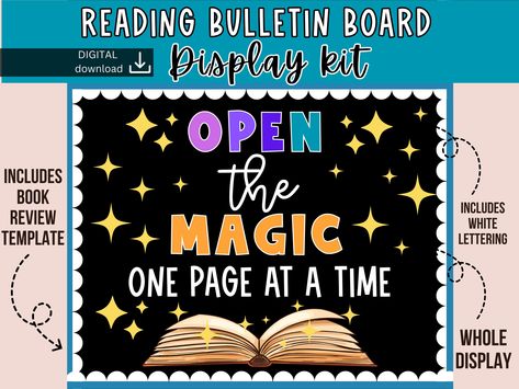 reading bulletin board | reading corner decor | books Bulletin Board | reading door decor | book nook | library bulletin by SlidesAndStyle on Etsy Reading Week Door Decorations, Book Week 2024, Bulletin Board Reading, Books Bulletin Board, Reading Corner Decor, School Library Book Displays, Reading Bulletin Board, Creative Library, Book Bulletin Board