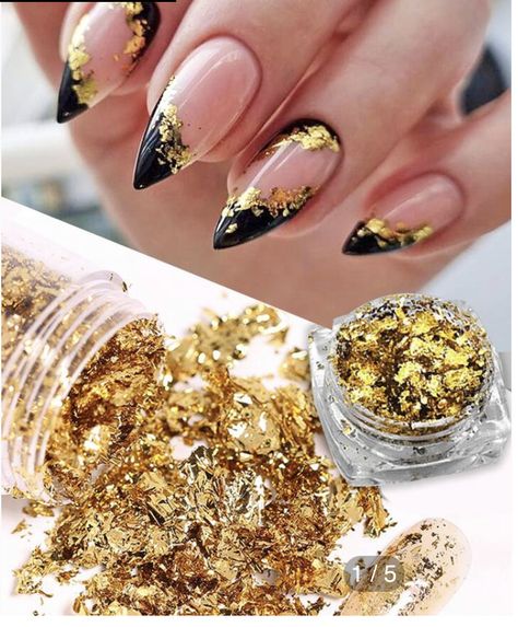 Nail Art Noir, Foil Nail Designs, Foil Nail Art, Gold Nail Polish, Art Deco Nails, February Nails, Manicure Diy, Glamorous Nails, Party Nails