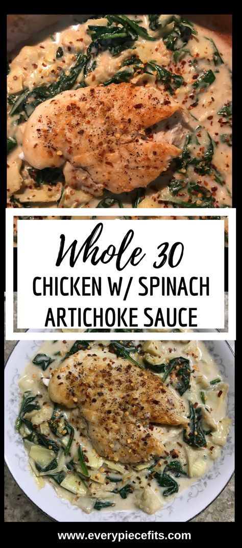 Whole 30 Chicken, Artichoke Sauce, Chicken With Spinach, Resep Pasta, Whole30 Dinners, Whole 30 Diet, Clean Eating Recipes For Dinner, Resep Diet, Clean Eating Dinner