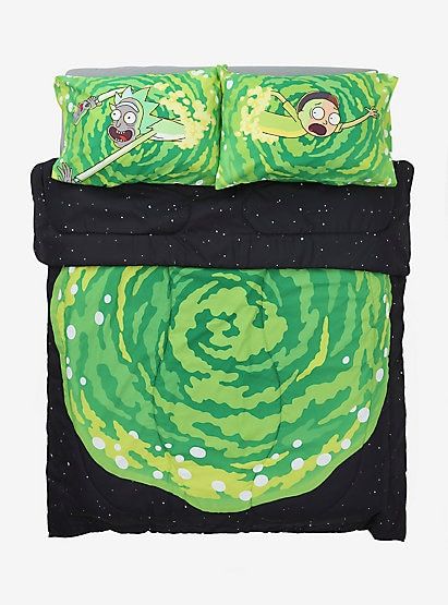 Rick And Morty Themed Room, Portal Background, Rick And Morty Portal, Kawaii Cups, Family Houses, Teenage Boy Room, Rick And Morty Poster, Black Comforter, Pickle Rick