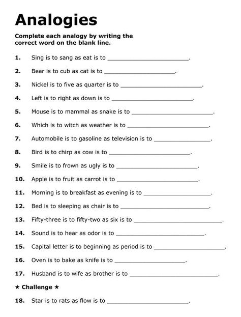 Word Analogy Worksheet, Esl Worksheets For Adults, Life Analogies, Cognitive Activities For Adults, Analogy Worksheet, Analogies Worksheet, High School Worksheets, Cognitive Worksheets, Analogies Activities