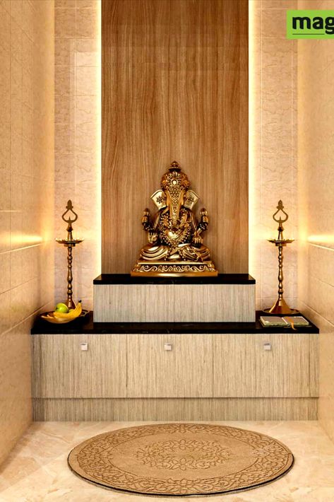 Your desire for the ideal plan of a pooja room ends here! Take your pick from the pooja room's goal that is pretty among Traditional and modern-day! Pooja Units In Living Room, Mandir Wall Decor, Pooja Unit Designs, Small Pooja Room Ideas, Pooja Unit, Temple Room, Pooja Door Design, Kampar, Mandir Design