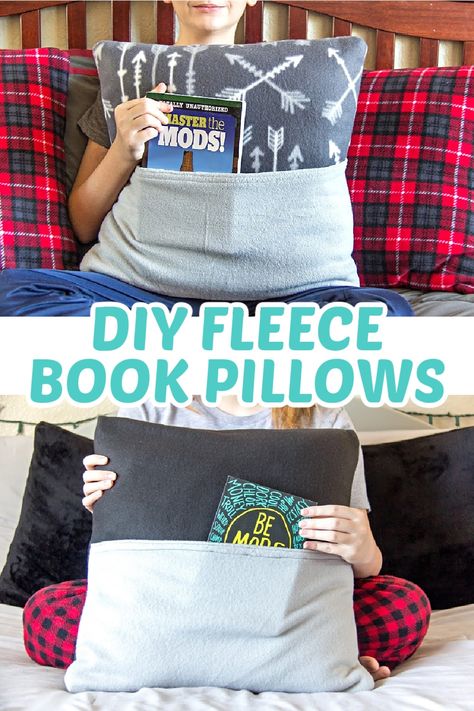 Teen Sewing Projects, Book Pillows, Fleece Pillow, Boy Sewing, Sewing Machine Projects, Craft Things, Book Pillow, Pocket Pillow, Reading Pillow