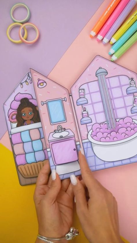 DIY | Dream House by using paper | Kids activities | Paper crafts magazine, Paper dolls, Hand crafts for kids Paper Doll House Template, Paper Doll Room, Doll Paper Craft, Paper Dollhouse, Seni Resin, Free Printable Paper Dolls, Paper Crafts Magazine, Magazine Paper, Creative Kids Crafts