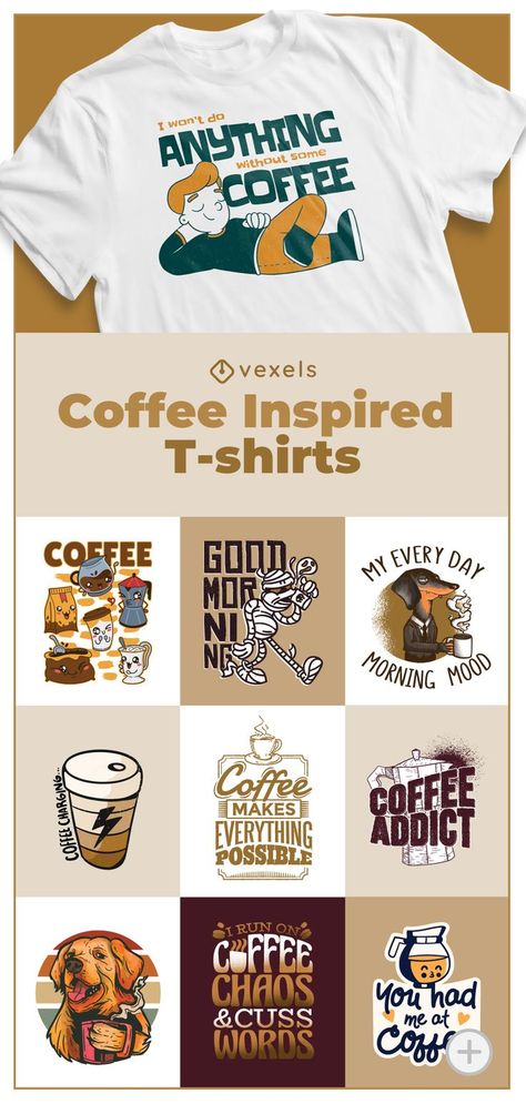 Check out all coffee-related designs we have. Coffee lovers of all kinds will find ideas for their t-shirts. Funny cats drinking coffee or sleepy dogs asking for one. The most original quotes and the best designs. But first, take a coffee and browse. #coffee #designs #ideas #butfirst #cat #dog #quotes #allineed #drink Cafe Shirt Design, Cafe Tshirt Design, T Shirt Coffee Design, Coffee Shop Shirt Design, Coffee Tshirt Ideas, Cats Drinking Coffee, Coffee Shirt Ideas, Coffee T Shirt Design, Coffee Shirt Design