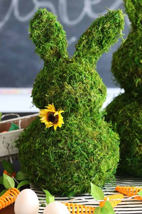 Diy Fish Bowl, Bunny Topiary, Fish Bowl Decorations, Moss Diy, Easter Crafts Dollar Store, Dollar Tree Easter Crafts, Repurpose Projects, Topiary Diy, Green Spray Paint