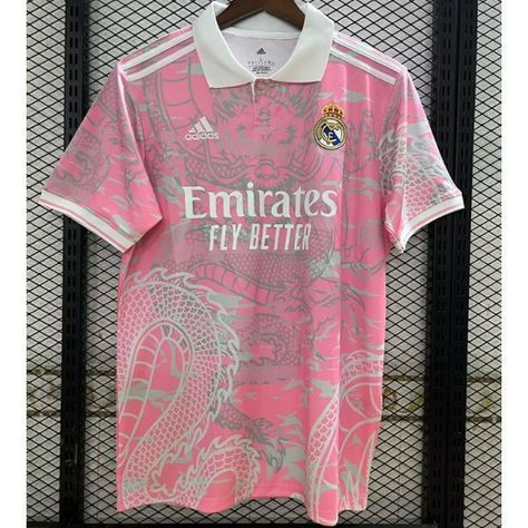 Pink Football Shirt, Real Madrid Kit, Madrid Outfits, Football Dress, Real Madrid Shirt, Pink Football, Football Jersey Shirt, Football Jersey Outfit, Sports Jersey Design