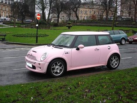 Pink Mini Cooper (First Car) FUN! Pink Mini Cooper, Pink Mini Coopers, Mini Cooper Custom, Pink Cars, Cooper Car, First Cars, Mini Coopers, Girly Car, Nissan 240sx