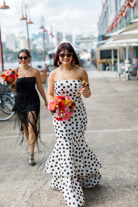 Modern Black Tie Polka Dot Wedding Polka Dot Bridesmaid Dress, Polka Dot Tulle Wedding Dress, Polka Dot Wedding Theme, Dot Wedding Dress, Untraditional Wedding Dress, Untraditional Wedding, Polka Dot Wedding Dress, Sparkly Dresses, Rockabilly Wedding