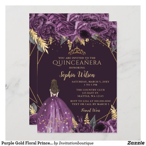 Blue Quinceanera Ideas, Gold Quinceanera Theme, Tangled Invitations, Purple Quinceanera Theme, Butterfly Sweet 16, 15th Birthday Decorations, Purple Quince, Quince Invitations, Purple Invitations