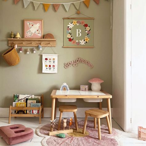 Girls Bedroom And Playroom Combo, Berry Bedroom, Floral Kids Room, Colourful Playroom, Rattan Room, Ikea Flisat Table, Ikea Finds, Toddler Rooms, Toddler Bedrooms