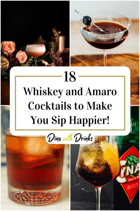 Collage of 4 whiskey and amaro cocktails. Amaro Cocktails, Whiskey Recipes, Cocktail Recipes Whiskey, Unique Drink, Good Whiskey, Whiskey Drinks, Whiskey Cocktails, Easy Cocktails, Cocktail Making