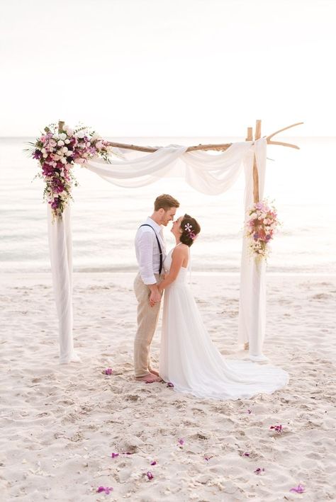 Ceremony Arch Flowers, Wedding Arch Tulle, Wedding Drapery, Diy Wedding Arch, Wedding Background Decoration, Wedding Ceremony Ideas, Ko Samui, Flowers For Wedding, Thailand Wedding