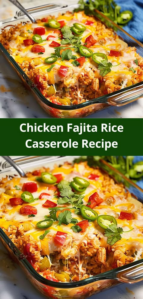 Cooked Chicken Fajita Rice Casserole. Everyone loved it! The zesty lime and fajita flavors were a hit. New family favorite! Fajita Rice Casserole, Rice And Chicken Casserole, Chicken Fajita Rice, Fajita Rice, Fajita Casserole, Rice And Chicken, Chicken Fajita Casserole, Chicken Rice Recipes, Chicken Fajita Recipe