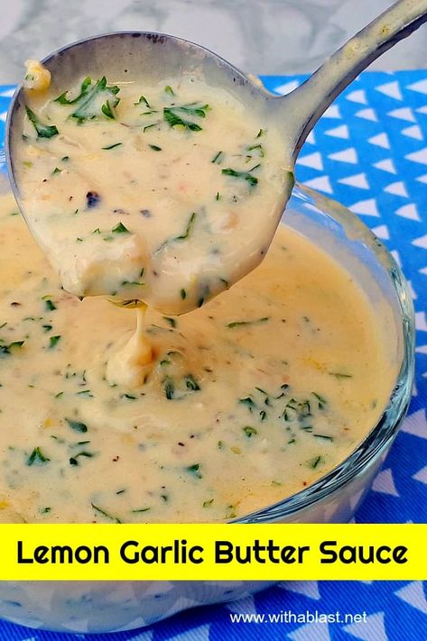 The best ever Lemon Garlic Butter Sauce ! Especially great served over, or stirred through, seafood and rice as well. Quick, easy, no-fuss recipe Rice Sauce Easy, Easy Lemon Garlic Sauce, Garlic Souse Recipe, Quick Sauce For Rice, Sea Food Sauce Recipes, Sauce Recipes For Rice, Healthy Garlic Sauce, Lemon Gravy, Rice With Sauce