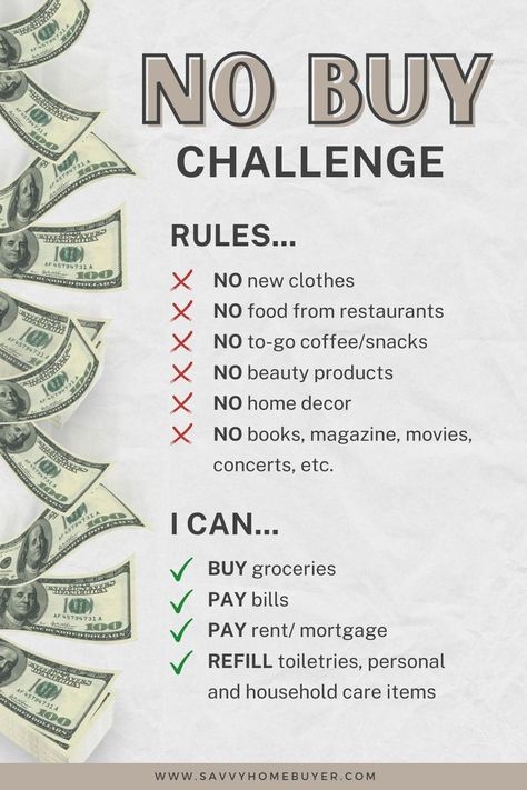 How To Save Up For A House, No Buy Challenge, Save Money Tips, Faire Son Budget, How To Build Wealth, No Buy, Saving Money Chart, Money Chart, Money Saving Methods