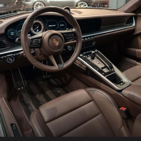 Luxury Car Inside, Brown Car Interior, Brown Porsche, Porsche Interior, Porsche Luxury, Saving And Investing, Car Inside, Brown Interior, Classy Cars