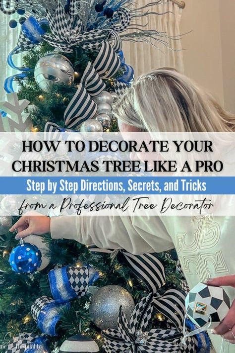 An inside look at the entire process and secrets for decorating a Christmas tree from a professional tree decorator! How To Decorate A Christmas Tree Step By Step, Decorate Christmas Tree Like A Pro, Christmas Tree Decorating Tips, Decorating A Christmas Tree, Decorate A Christmas Tree, Christmas Tree Inspo, Pencil Trees, Pencil Christmas Tree, Christmas Tree Inspiration