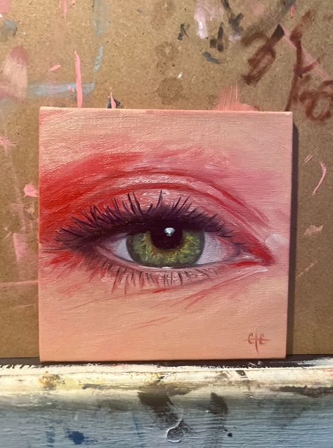 Oil Painting Eyes, Painting Of An Eye, Eyes Realistic, Painting Eyes, Eye Study, Realistic Paintings, Pink Makeup, Canvas Board, An Eye