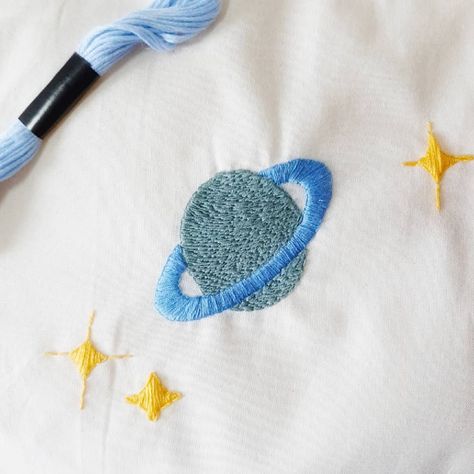 Space Themed Embroidery, Embroidered Planets, Embroidery Planets, Planets Embroidery, Planet Embroidery, Space Embroidery, Stylish Boy Clothes, Clothing Repair, Mending Clothes