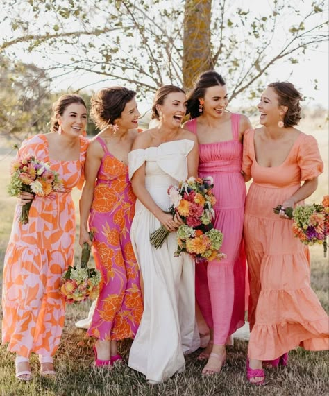 Gown For Bridesmaid, Bridesmaid Dresses Color Palette, Bridesmaid Dress Color Schemes, Dress Lookbook, Bridal Party Dress, Orange Bridesmaid, Orange Bridesmaid Dresses, Floral Bridesmaid Dresses, Wedding Party Outfits