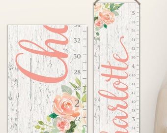 Floral Nursery Ideas, Girl Baby Nursery, Baby Growth Chart, Growth Chart Wood, Nursery Floral, Floral Nursery Decor, Deco Champetre, Personalized Growth Chart, Growth Chart Ruler