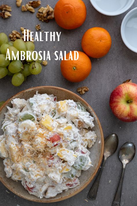 I have taken the classic Ambrosia Salad recipe and given it a healthier update. In place of canned fruits are fresh, seasonal fruits. In place of heavier dairy, I used coconut milk. For the recipe and details, click! Save for later if you don't have time now to look! Protein Fruit Salad, Vegan Fruit Salad Recipes, Dairy Free Ambrosia Salad, Healthy Ambrosia Salad, Keto Ambrosia Salad, Pink Ambrosia Salad, Healthy Ambrosia Fruit Salad, Fasting Meals, Ambrosia Salad Recipe