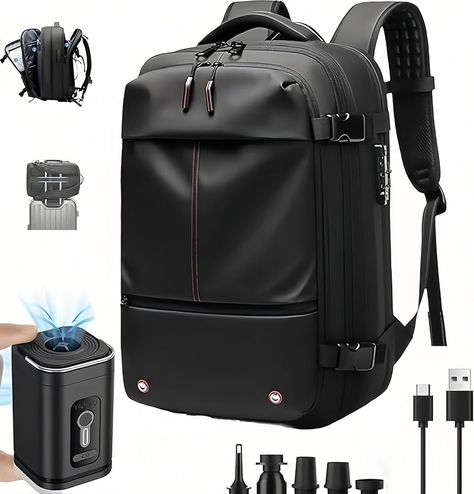 Amazon.com: Vacpack Backpack, Vac Pack Backpack, 60L Expandable Backpack with Vacuum Compression with Air Pump, Large Capacity Water Resistant Anti Theft Vacpack Travel Vacuum Backpack (Black+Vacuum pump) : Home & Kitchen Vacuum Bag, Pack Backpack, Backpacking Packing, Space Saver, Vacuum Pump, Anti Theft, Air Pump, Black Backpack, Water Resistant