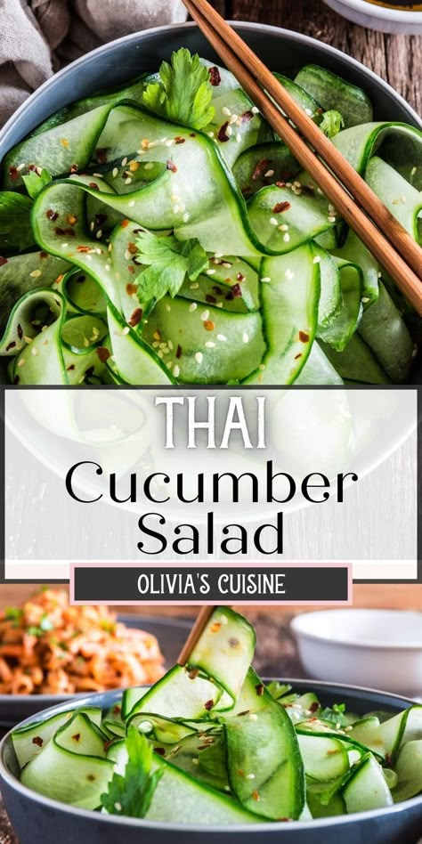 Spinach Sesame Salad, Cucumber Salad Thai, Sides With Chinese Food, Sides For Asian Food, Bar Taco Cucumber Salad, Tasty Salads Healthy, How To Julienne Cucumbers, Asian Cucumber Salad Recipe Sesame Oil, Healthy Fresh Recipes