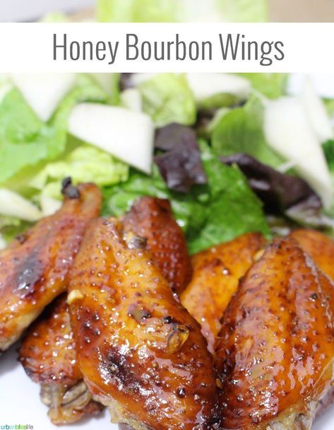 Honey Bourbon Wings Recipe | UrbanBlissLife.com Bourbon Wings Recipe, Bourbon Wings, Bourbon Chicken Wings, Bourbon Truffles, Bourbon Party, Honey Bourbon Chicken, Wing Sauces, Bourbon Honey, Sticky Chicken Wings