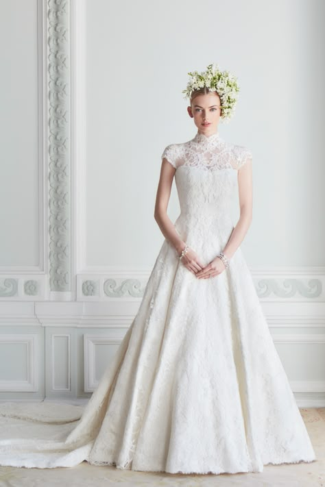 COUTURE WEDDING DRESS: SOPHIE SYMMETRICAL SCROLL - Phillipa Lepley Philippa Lepley, Phillipa Lepley, Lace Edge Veil, Couture Wedding Dress, Bespoke Wedding Dress, Wedding Dress Collection, Duchess Satin, High Neck Designs, Silk Tulle