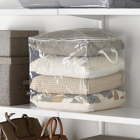 Sweater Storage, Pillow Storage, Quilt Storage, The Container Store, Closet Makeover, Outdoor Furniture Cushions, Closet Organizers, Container Store, Transparent Design