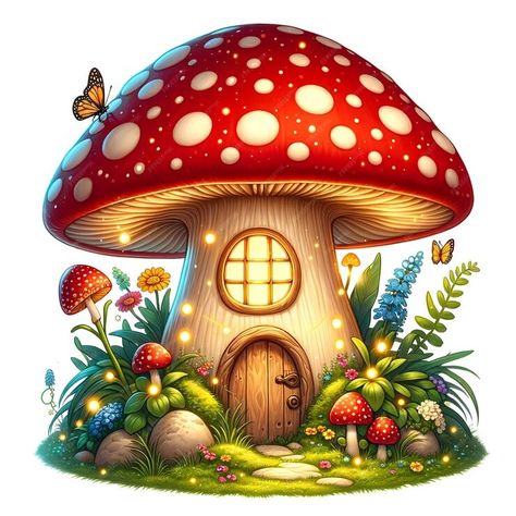 Premium Photo | Whimsical Mushroom House Illustration in an Enchanted Forest Mushroom House Illustration, Forest Animals Illustration, Fall Drawings, Construction Paper Crafts, Watercolor Food, Mushroom House, House Illustration, Autumn Stickers, Cute Clipart