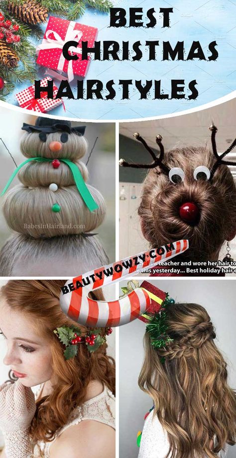 DIY Crazy Christmas Hair Day Ideas - Party Wowzy Whoville Hair, Diy Hair Accessories For Women, Christmas Tree Hair, Christmas Nails Red, Christmas Party Hairstyles, Diy Christmas Party, Christmas Decoration Diy, Hair Accessories Diy, Kids Christmas Party