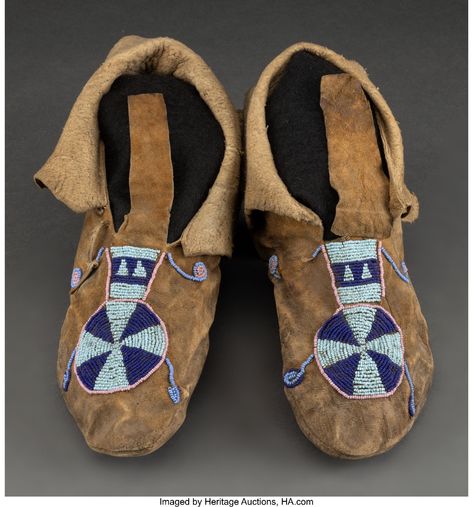 A Pair of Nez Perce Beaded Hide Moccasins... (Total: 2 ) American | Lot #70195 | Heritage Auctions Native American Moccasins, Native American Children, Door Beads, American Crow, Beaded Moccasins, Native American Clothing, Native Pride, Plains Indians, Native American Artifacts