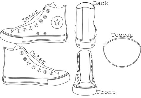 I was looking for a template for some high tops earlier, but i couldn't find any that suited my tastes. So I decided to make my own and put it up for you guys to use. * All individual parts of the ... Converse Drawing, Sneakers Sketch, Shoe Template, Sneakers Drawing, Shoe Sketches, Shoes Drawing, Small Drawings, Drawing Templates, Art Style Inspiration