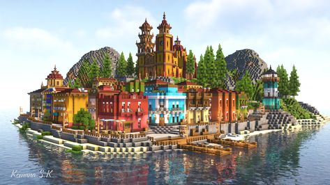 Minecraft Venice Town, Minecraft Shoreline, Minecraft Italy Village, Seaside Village Minecraft, Fishing Village Minecraft, Minecraft Beach Town, Minecraft Port Town, Minecraft Italian, Village River