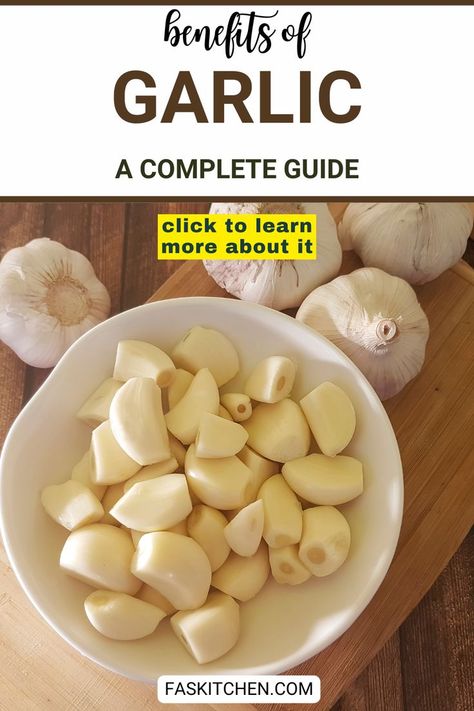 A Pinterest pin highlighting the health benefits of garlic. The image features garlic cloves and informative text about garlic's immune-boosting and flavor-enhancing properties. Perfect for anyone looking to improve their diet and learn more about this kitchen essential. #GarlicBenefi Good Food Habits, Water Vegetables, Easy Recipes For Two, Benefits Of Garlic, Garlic Supplements, How To Store Garlic, Garlic Health Benefits, Garlic Juice, Garlic Uses