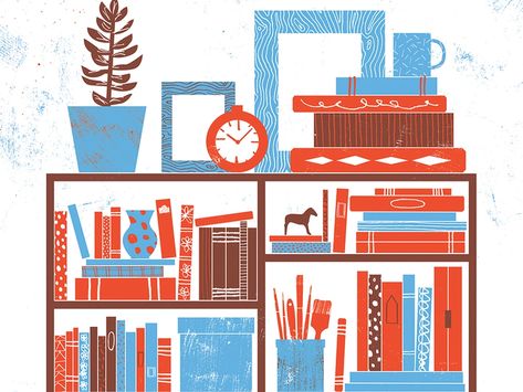 Bookshelves by Rachel Beyer on Dribbble Bookshelf Illustration, Bookshelf With Books, Bookshelves With Books, Matt Anderson, Books Illustration, Nick Nacks, Bookshelf Design, Cool Books, Saint Charles