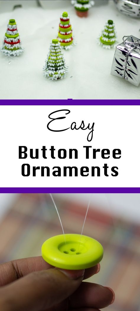 Button Ornaments Diy, Button Tree Ornaments, Christmas Button Crafts, Button Tree Art, Diy Button Crafts, Button Christmas Tree, Easy Holiday Decorations, Beaded Ornaments Diy, Buttons Crafts Diy