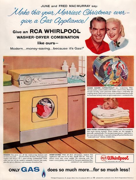 RCA Whirlpool - Washer/Dryer Retro Laundry Room, Whirlpool Washer And Dryer, Laundry Room Wall Art, Vintage Appliances, Washer Dryer Combo, Kinds Of Fabric, Washing Machines, Vintage Advertisement, Washer Dryer