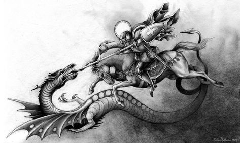 Grimdark Vs. Noblebright  #writing #noblebright #grimdark #fantasy #books St George And The Dragon, Saint George And The Dragon, Spartan Tattoo, Knight Tattoo, Full Arm Tattoos, Religious Tattoos, Head Tattoos, Saint George, Tattoo Designs For Women