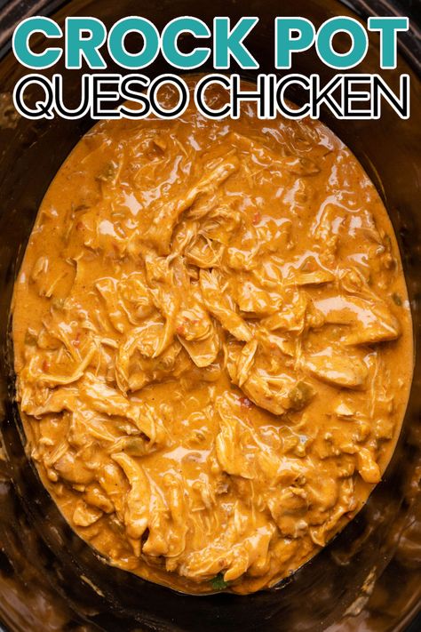 Queso Chicken Mac And Cheese Crockpot, Queso Chicken Mac And Cheese, Chicken Velveeta Recipes Crockpot, Queso Chicken Crockpot, Chicken Con Queso, Crock Pot Queso, Fresco Cheese, Velveeta Recipes, Easy Crockpot Dinners