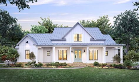 Country, Farmhouse House Plan 41423 with 4 Beds, 3 Baths, 2 Car Garage Elevation Madden Home Design, Farmhouse Craftsman, Farmhouse Style House Plans, Casa Exterior, One Story Homes, Farmhouse House, 2 Car Garage, House Plans Farmhouse, Modern Farmhouse Plans