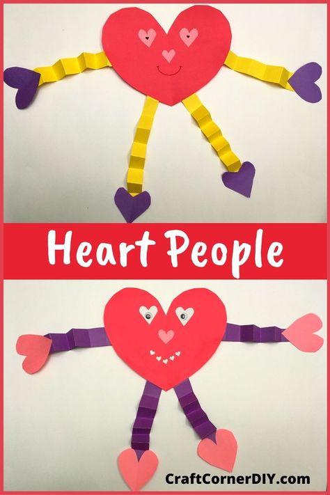 Art And Crafts For Kids Valentines Day, Preschool Crafts With Construction Paper, Crafts Using Construction Paper, Paper Heart Crafts For Kids, People Craft, Valentines Crafts Construction Paper, Heart Person Craft, Valentines Cut Out Crafts, Valentines Construction Paper Crafts